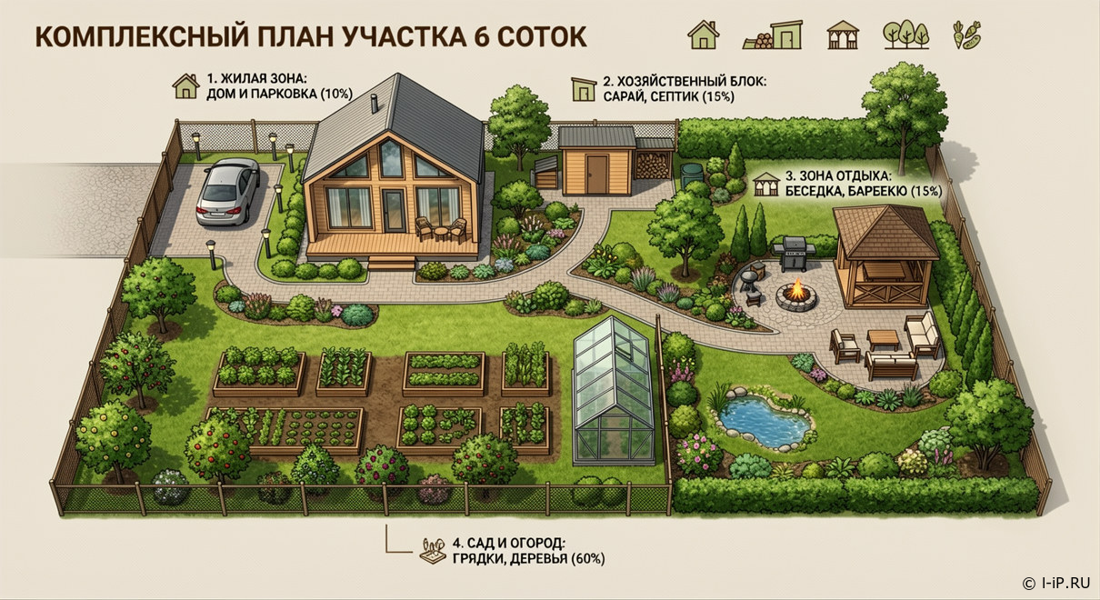 как правильно распланировать участок 6 соток