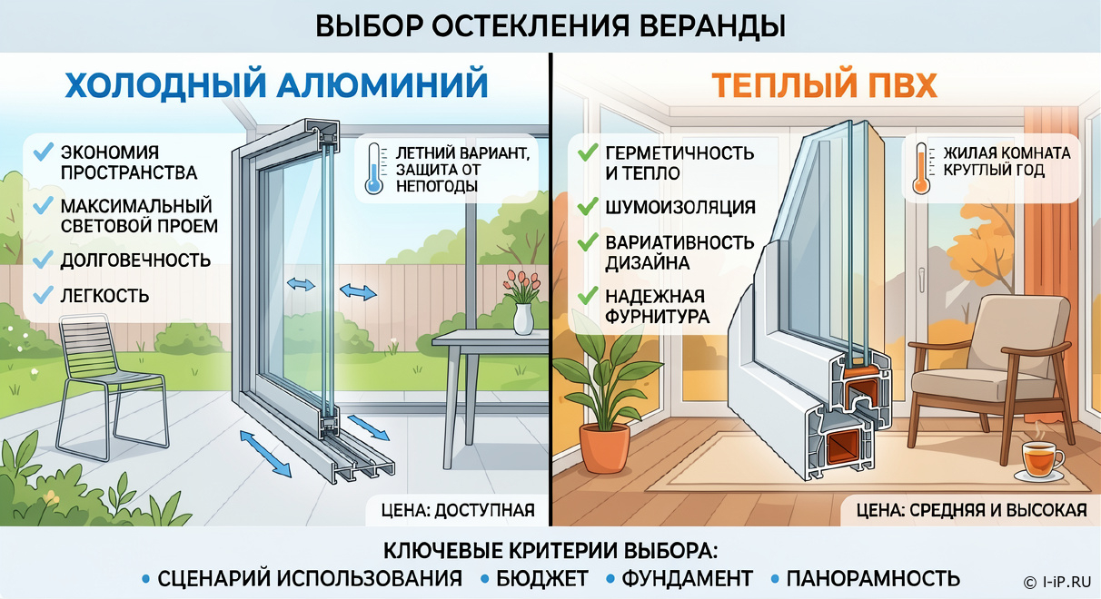 Остекление веранды в частном доме: холодный алюминий или теплый ПВХ?
